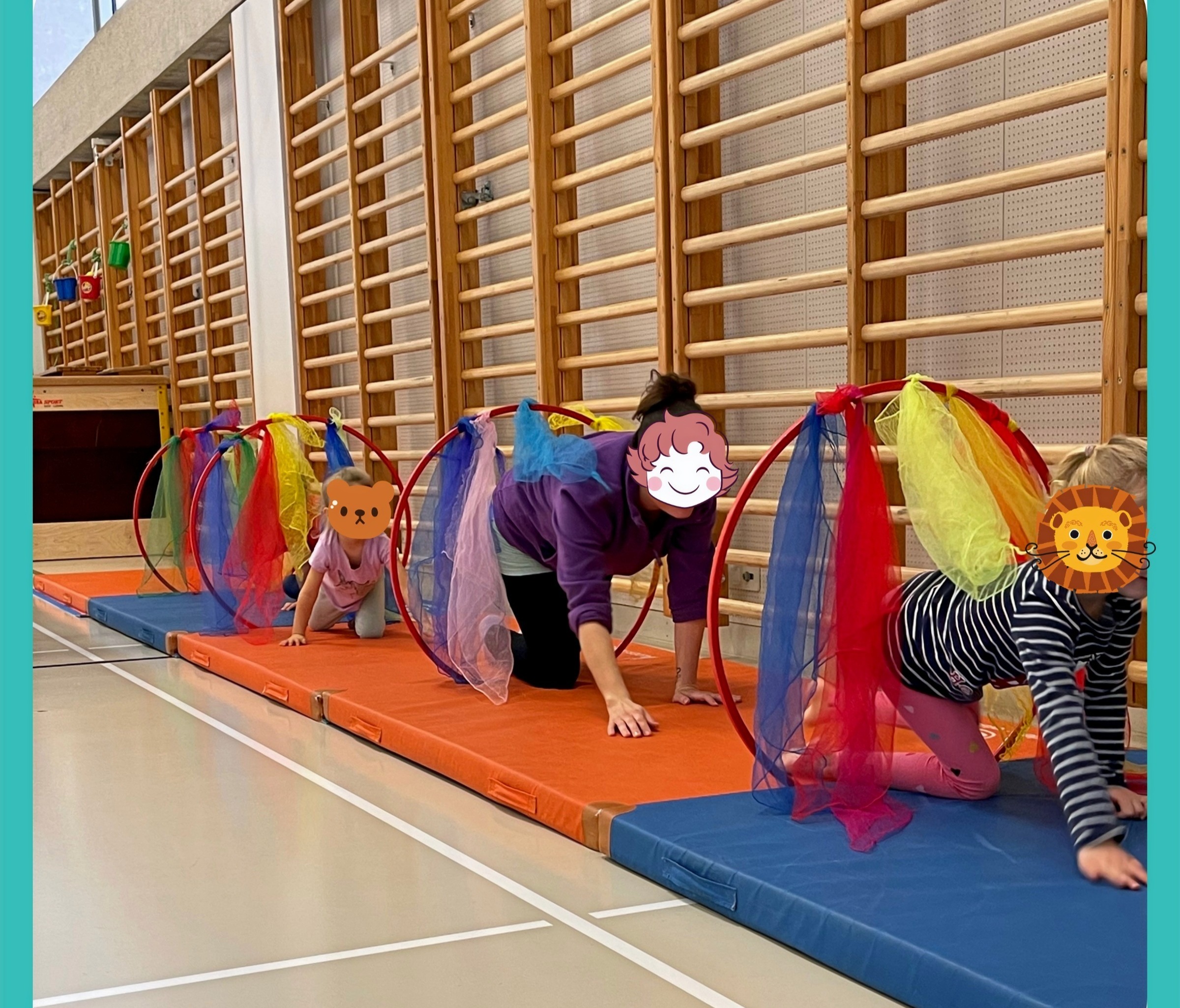 Konfettiparademaschine - Kinder beim Turnen